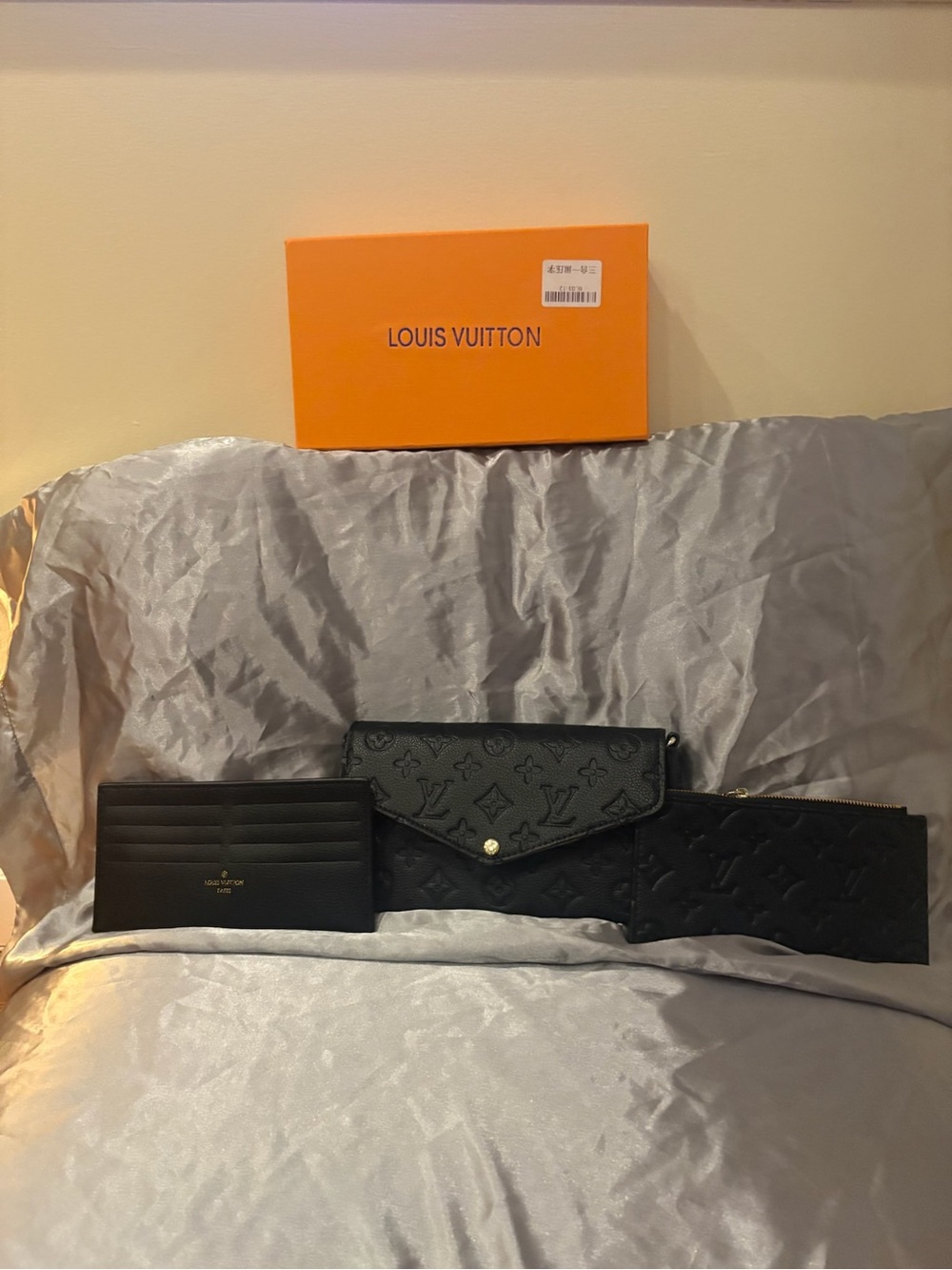 Louis Vuitton Black Monogram Wallet Set with Cardholder and Zip Pouch